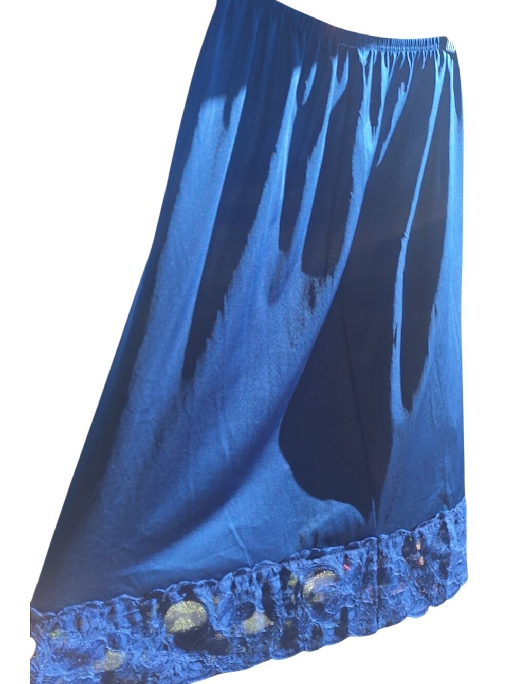 Henson Kickernick Blue Nylon Half Slip Medium Lace Trim Solid Women's M Vtg